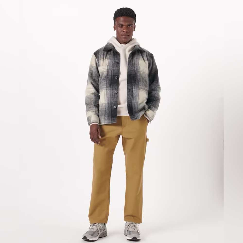 Abercrombie Men's Quilt-Lined Shirt Jacket in White Plaid NWT